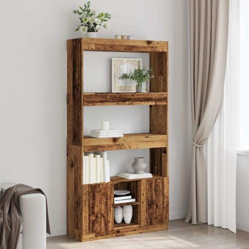 Qnhdfrt Hochschrank Altholz-Optik 92x33x180 cm Holzwerkstoff Robust Schmal mit Viel Stauraum für Wohnzimmer Schlafzimmer Büro als Bücherregal oder Standregal von Qnhdfrt