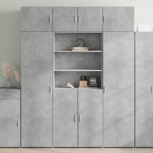 Qnhdfrt Hochschrank Betongrau 80x42,5x225 cm aus Holzwerkstoff mit 7 Fächern - Platzsparender Aufbewahrungsschrank für Wohnzimmer, Küche, Flur und Büro von Qnhdfrt