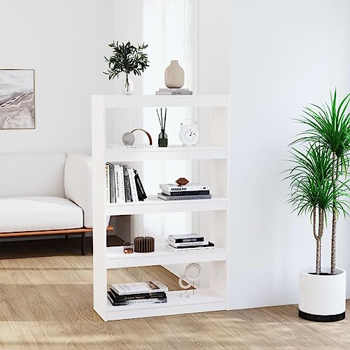 Qnhdfrt Hochschrank Bücherregal Raumteiler Weiß Massivholz Kiefer 80x30x135,5 cm Schmal Robust Mit 4 Fächern Für Wohnzimmer Und Flur von Qnhdfrt