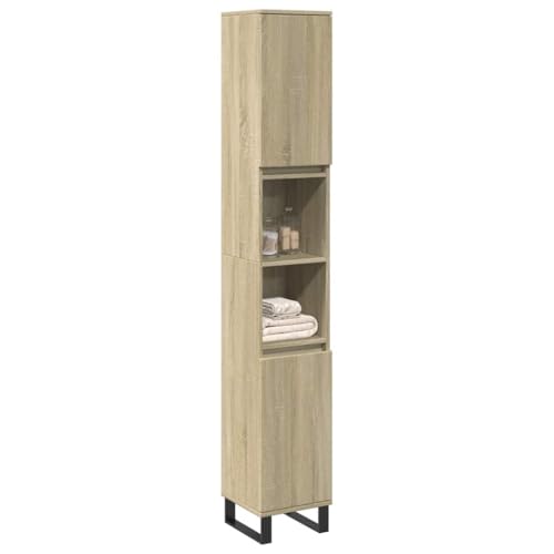 Qnhdfrt Hochschrank Sonoma-Eiche 30x30x190 cm aus Holzwerkstoff und Metall mit 6 Fächern und wählbarer Türanschlag Modernes Design für Bad Küche Flur … von Qnhdfrt