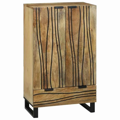 Qnhdfrt Hochschrank aus massivem Mangoholz 60x33,5x100 cm Braun Modernes Design mit lackiertem Finish & mattschwarzem Metallrahmen für Wohnzimmer oder Büro von Qnhdfrt