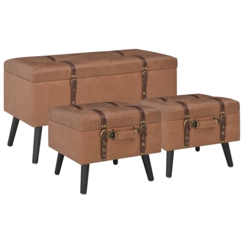Qnhdfrt Hocker Set 3 Stück Braun Kunstleder mit Stauraum und Massivholzbeinen Gemütliche Sitzbank für Flur Küche und Schlafzimmer 85 x 38 x 47 cm von Qnhdfrt