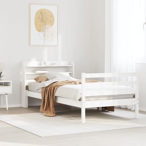 Qnhdfrt Holzbett Weiß 75x190 cm Massives Kiefernholz Bettgestell mit Kopfteil und Stauraum Praktisches Gästebett oder Jugendbett für Schlafzimmer Qnhdfrt Holzbett Weiß 75x190 cm Massives Kiefernholz Bettgestell mit Kopfteil und Stauraum Praktisches Gästebett oder Jugendbett für Schlafzimmer von Qnhdfrt
