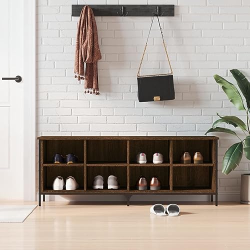 Qnhdfrt Holzwerkstoff Stahl Schuhregal Schuhschrank mit Sitzbank Braun Eichen-Optik 131x35x50cm Organizer für Flur Camping platzsparende Schuhaufbewahrung Qnhdfrt Holzwerkstoff Stahl Schuhregal Schuhschrank mit Sitzbank Braun Eichen-Optik 131x35x50cm Organizer für Flur Camping platzsparende Schuhaufbewahrung von Qnhdfrt