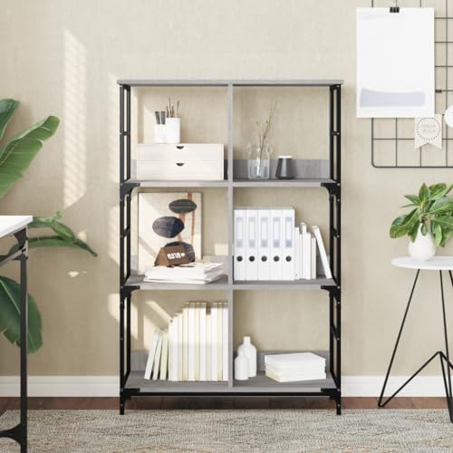 Qnhdfrt Industrial Bücherregal Hoch Schmal Grau Sonoma 78,5x33x117,5 cm Holzwerkstoff Stahl mit 6 Fächern Robust für Wohnzimmer Büro Haus von Qnhdfrt