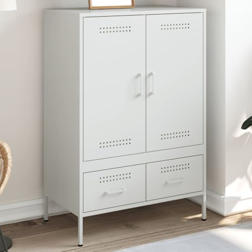 Qnhdfrt Industrial Highboard Weiß 68x39x101.5 cm aus Kaltgewalztem Stahl mit Verstellbaren Füßen und Großem Stauraum für Wohnzimmer Schlafzimmer als Sideboard oder Schrank Qnhdfrt Industrial Highboard Weiß 68x39x101.5 cm aus Kaltgewalztem Stahl mit Verstellbaren Füßen und Großem Stauraum für Wohnzimmer Schlafzimmer als Sideboard oder Schrank von Qnhdfrt