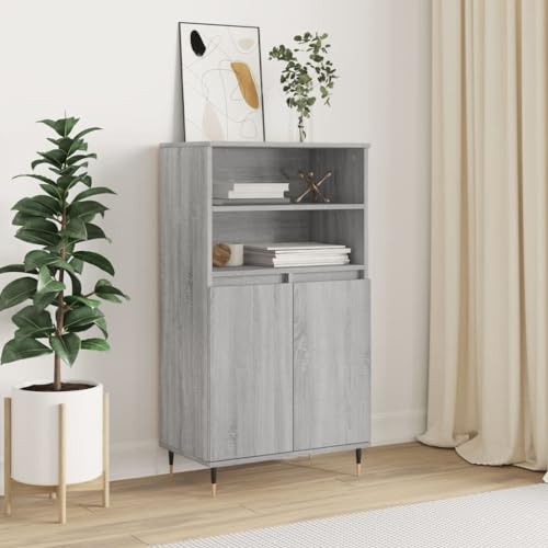 Qnhdfrt Industrial Sideboard Grau Sonoma 60x36x110 cm Holzwerkstoff mit Metallfüßen und 6 Fächern für Stauraum in Wohnzimmer, Küche oder Flur Qnhdfrt Industrial Sideboard Grau Sonoma 60x36x110 cm Holzwerkstoff mit Metallfüßen und 6 Fächern für Stauraum in Wohnzimmer, Küche oder Flur von Qnhdfrt