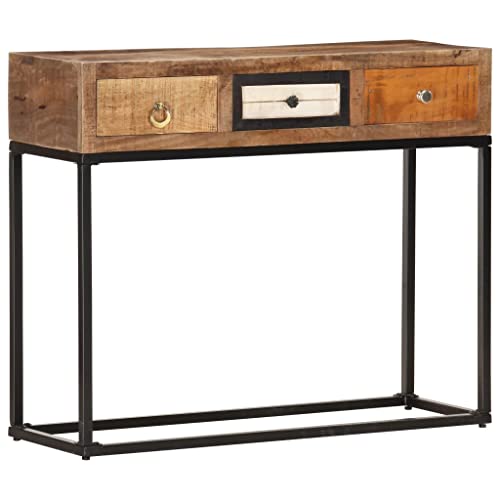 Qnhdfrt Industrial Sideboard Konsolentisch aus Recyceltem Altholz Massiv mit 3 Schubladen und Stahlbeinen, Landhausstil Möbelstück 90x30x75 cm für Wohnzimmer Flur oder Esszimmer Qnhdfrt Industrial Sideboard Konsolentisch aus Recyceltem Altholz Massiv mit 3 Schubladen und Stahlbeinen, Landhausstil Möbelstück 90x30x75 cm für Wohnzimmer Flur oder Esszimmer von Qnhdfrt