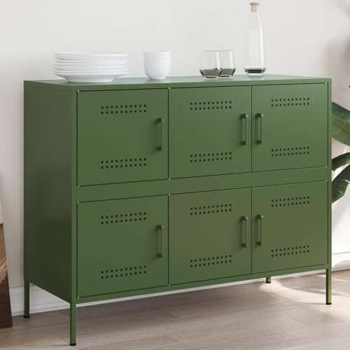 Qnhdfrt Industrial Sideboard Olivgrün aus Kaltgewalztem Stahl 100,5x39x79 cm Breit mit 6 Fächern und Türen Verstellbare Füße für Wohnzimmer Schlafzimmer Flur Qnhdfrt Industrial Sideboard Olivgrün aus Kaltgewalztem Stahl 100,5x39x79 cm Breit mit 6 Fächern und Türen Verstellbare Füße für Wohnzimmer Schlafzimmer Flur von Qnhdfrt