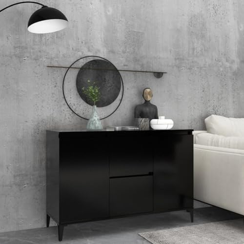 Qnhdfrt Industrial Sideboard Schwarz 104x35x70 cm Holzwerkstoff Metall mit 2 Schubladen 2 Türen für Wohnzimmer Küche Flur Büro als Beistellschrank von Qnhdfrt