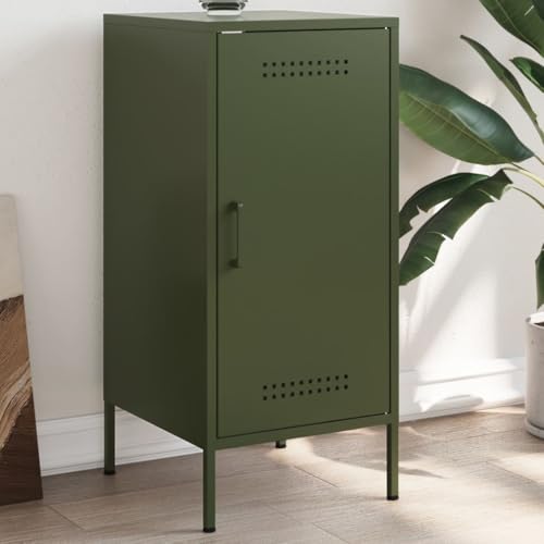 Qnhdfrt Industrial Sideboard aus Kaltgewalztem Stahl Olivgrün 36x39x79 cm Robust mit Verstellbaren Füßen und Tür für Wohnzimmer Schlafzimmer Flur von Qnhdfrt