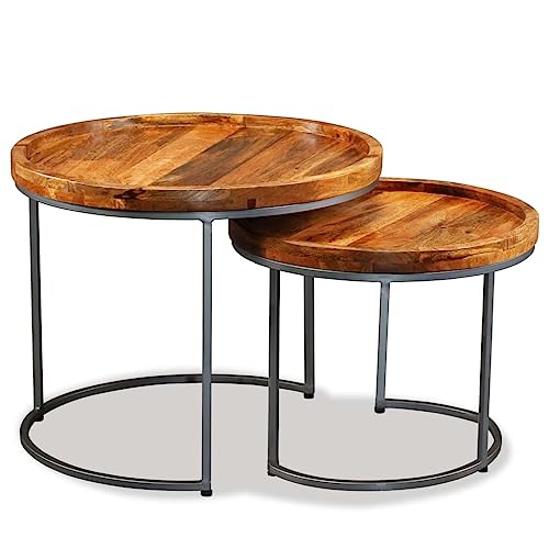 Qnhdfrt Industrieller Beistelltisch Set 2 STK. Massiv Mangoholz mit Eisenbeinen Verschiedene Größen 55x45cm und 45x38cm Verstapelbar für Couchtisch Balkon Garten Vintage Design Qnhdfrt Industrieller Beistelltisch Set 2 STK. Massiv Mangoholz mit Eisenbeinen Verschiedene Größen 55x45cm und 45x38cm Verstapelbar für Couchtisch Balkon Garten Vintage Design von Qnhdfrt