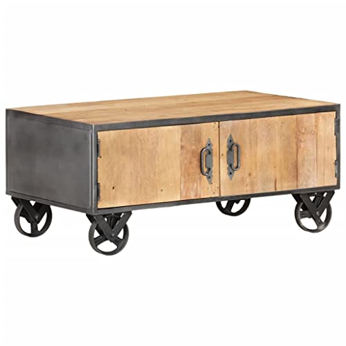 Qnhdfrt Industrieller Couchtisch Beistelltisch aus Massivem Altholz 90x50x39 cm mit Rollen Stabiles Design für Wohnzimmer Qnhdfrt Industrieller Couchtisch Beistelltisch aus Massivem Altholz 90x50x39 cm mit Rollen Stabiles Design für Wohnzimmer von Qnhdfrt