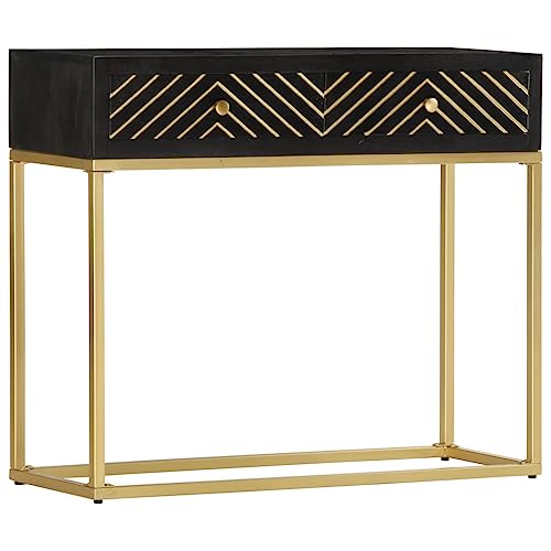 Qnhdfrt Industrieller Konsolentisch Schwarz und Golden aus Mango Massivholz mit 2 Schubladen 90x30x75 cm Robustes Design für Flur und Wohnzimmer Dekoration Qnhdfrt Industrieller Konsolentisch Schwarz und Golden aus Mango Massivholz mit 2 Schubladen 90x30x75 cm Robustes Design für Flur und Wohnzimmer Dekoration von Qnhdfrt