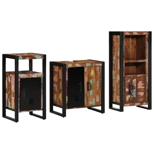 Qnhdfrt Industrielles Badezimmerschrank Set 3 pcs aus Massivem Recyceltem Holz Mehrfarbig 55x35x60cm Schmal Klein mit Wandmontage für Badezimmer und Wohnzimmer Robust und Platzsparend Qnhdfrt Industrielles Badezimmerschrank Set 3 pcs aus Massivem Recyceltem Holz Mehrfarbig 55x35x60cm Schmal Klein mit Wandmontage für Badezimmer und Wohnzimmer Robust und Platzsparend von Qnhdfrt