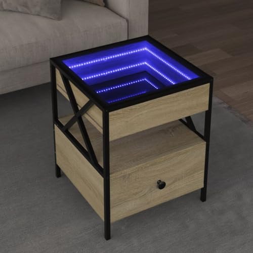 Qnhdfrt Infinity-LED Couchtisch Beistelltisch Nachttisch Sonoma-Eiche 40x40x51 cm mit RGB-Beleuchtung robuster Tischplatte Metallfüßen für Wohnzimmer Schlafzimmer Qnhdfrt Infinity-LED Couchtisch Beistelltisch Nachttisch Sonoma-Eiche 40x40x51 cm mit RGB-Beleuchtung robuster Tischplatte Metallfüßen für Wohnzimmer Schlafzimmer von Qnhdfrt
