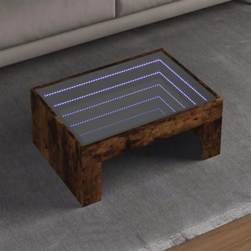 Qnhdfrt Infinity LED Couchtisch Beistelltisch Räuchereiche 70x50x30 cm Holzwerkstoff Glas für Wohnzimmer Schlafzimmer von Qnhdfrt