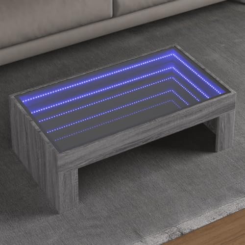Qnhdfrt Infinity LED Couchtisch Grau Sonoma 90x50x30 cm mit RGB Beleuchtung Holzwerkstoff Glas für Wohnzimmer Schlafzimmer Qnhdfrt Infinity LED Couchtisch Grau Sonoma 90x50x30 cm mit RGB Beleuchtung Holzwerkstoff Glas für Wohnzimmer Schlafzimmer von Qnhdfrt