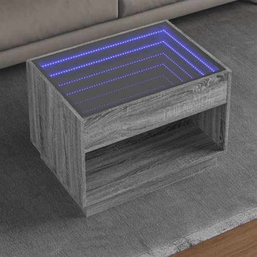 Qnhdfrt Infinity-LED Couchtisch mit RGB-Beleuchtung Grau Sonoma 70x50x50 cm Robuster Beistelltisch für Wohnzimmer Schlafzimmer Dekoration von Qnhdfrt