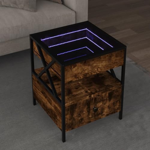 Qnhdfrt Infinity LED Spiegel Couchtisch Räuchereiche 40x40x51 cm mit RGB-Beleuchtung, Beistelltisch oder Nachttisch für Wohnzimmer und Schlafzimmer von Qnhdfrt