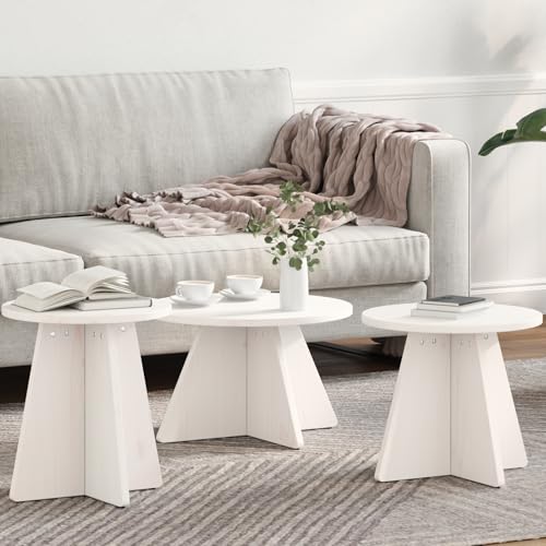 Qnhdfrt Kaffeetisch Set 3-teilig Weiß Massivkiefer Runddesign 49 x 49 x 30 cm Rustikaler Couchtisch für Wohnzimmer mit natürlicher Holzmaserung Qnhdfrt Kaffeetisch Set 3-teilig Weiß Massivkiefer Runddesign 49 x 49 x 30 cm Rustikaler Couchtisch für Wohnzimmer mit natürlicher Holzmaserung von Qnhdfrt