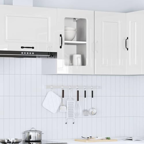Qnhdfrt Kalmar Küchen Hängeschrank mit Glastür Hochglanz-Weiß 40x31x60 cm aus Holzwerkstoff und Glas Wandschrank für Küche Wohnzimmer Schlafzimmer Robust und Langlebig von Qnhdfrt