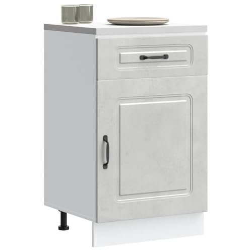 Qnhdfrt Kalmar Küchenunterschrank Betongrau aus Holzwerkstoff 50x46x81.5 cm mit verstellbaren Füßen und großzügigem Stauraum für effiziente Küchenorganisation von Qnhdfrt
