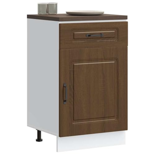 Qnhdfrt Kalmar Küchenunterschrank Braun Eichen-Optik aus Holzwerkstoff 50x46x81.5 cm mit Verstellbaren Füßen und Großzügigem Stauraum für Effiziente Küchenorganisation von Qnhdfrt