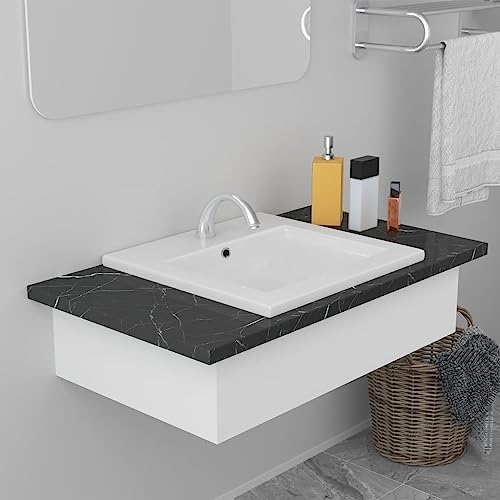 Qnhdfrt Keramik Einbauwaschbecken Weiß 42x39cm klein Modernes Design mit Überlauf für Badezimmer Gäste WC Camping Garage von Qnhdfrt