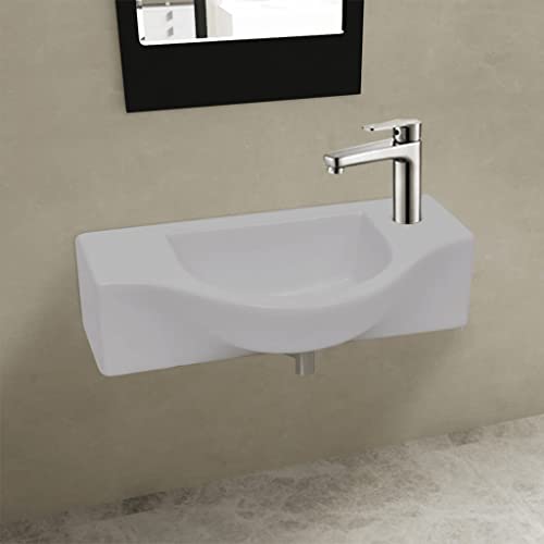 Qnhdfrt Keramik Waschbecken Weiß 45 x 25 x 12 cm Hochglanz Oberfläche Modernes Design mit Hahnloch 3,5 cm Wandmontage für Badezimmer Gäste WC und Camping von Qnhdfrt