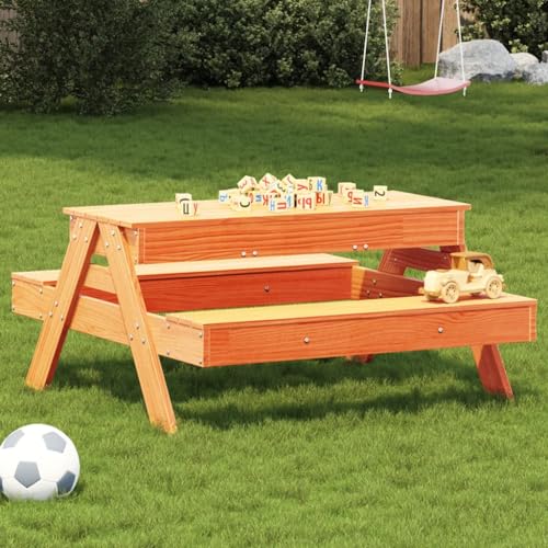 Qnhdfrt Kinder Picknicktisch mit Sandkasten aus Massivem Kiefernholz Wachsbraun 99.5x105x52cm Outdoor Gartentisch Robust Langlebig für Garten Park und Schule von Qnhdfrt