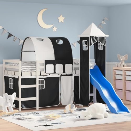 Qnhdfrt Kinderhochbett mit Rutsche und Vorhang-Set aus Massivholz Kiefer Weiß 80x200 cm Spielbett mit Sicherheitsgeländer und Stauraum für Kinderzimmer Qnhdfrt Kinderhochbett mit Rutsche und Vorhang-Set aus Massivholz Kiefer Weiß 80x200 cm Spielbett mit Sicherheitsgeländer und Stauraum für Kinderzimmer von Qnhdfrt