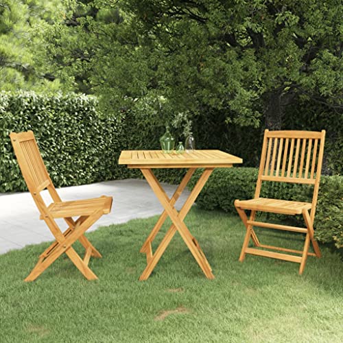 Qnhdfrt Klappbare Garten Essgruppe aus Massivholz Akazie 70 x 70 cm Klapptisch mit 2 Stühlen Faltbar und Platzsparend für Terrasse Balkon Garten von Qnhdfrt