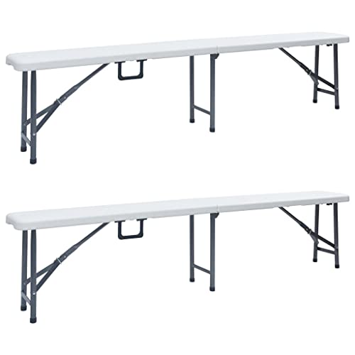 Qnhdfrt Klappbare Gartenbänke Set 2 STK 180 cm Weiß HDPE Faltbare Bänke mit Stahlrahmen und Tragegriff für Garten Balkon Picknick Camping Qnhdfrt Klappbare Gartenbänke Set 2 STK 180 cm Weiß HDPE Faltbare Bänke mit Stahlrahmen und Tragegriff für Garten Balkon Picknick Camping von Qnhdfrt