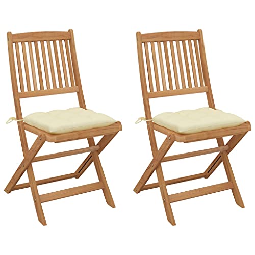 Qnhdfrt Klappbare Gartenstühle 2 STK. Massivholz Akazie mit Cremeweiß Kissen Faltbar Robust für Garten Terrasse Balkon Outdoor Möbel von Qnhdfrt
