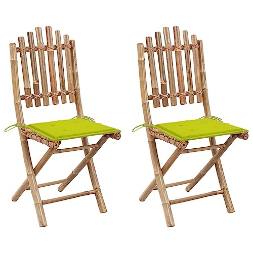 Qnhdfrt Klappbare Gartenstühle 2 Stück mit Kissen aus Bambus für Garten Balkon Terrasse - Faltbar Leicht und Robust in Hellgrün von Qnhdfrt