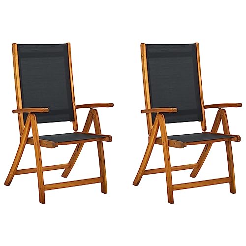 Qnhdfrt Klappbare Gartenstühle 2er Set aus Massivholz Akazie Schwarz mit Textilene Bezug, Verstellbare Rückenlehne 5 Positionen, Robust Leicht für Garten Terrasse Balkon Camping von Qnhdfrt