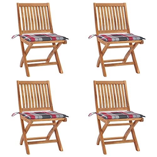 Qnhdfrt Klappbare Gartenstühle 4er Set mit rotem Karo Kissen, 46,5x58x88 cm, fein geschliffenes Teak massiv, faltbar platzsparend, Gartenstuhl Balkonstuhl Campingstuhl für Outdoor Terrasse Café Qnhdfrt Klappbare Gartenstühle 4er Set mit rotem Karo Kissen, 46,5x58x88 cm, fein geschliffenes Teak massiv, faltbar platzsparend, Gartenstuhl Balkonstuhl Campingstuhl für Outdoor Terrasse Café von Qnhdfrt