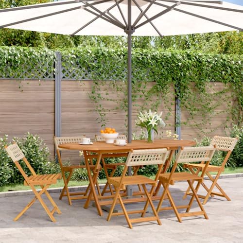 Qnhdfrt Klappbare Gartenstühle 6 Stück Beige aus PE-Rattan & Massivholz Akazie Robust Stabil Faltbar für Garten Balkon Terrasse Camping Outdoor von Qnhdfrt