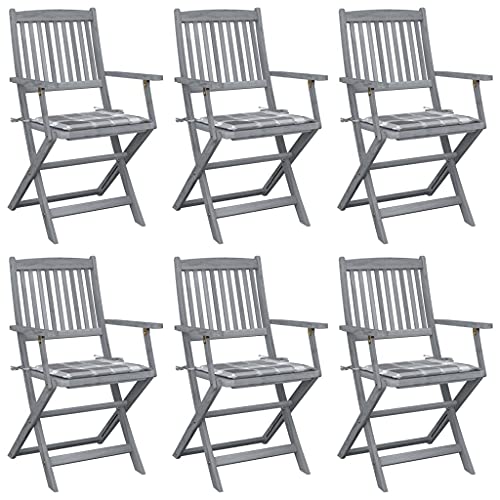 Qnhdfrt Klappbare Gartenstühle 6 Stück Massivholz Akazie mit Grauen Kissen Faltbar Outdoor für Garten Terrasse Balkon Camping Strand Modernes Design Witterungsbeständig Qnhdfrt Klappbare Gartenstühle 6 Stück Massivholz Akazie mit Grauen Kissen Faltbar Outdoor für Garten Terrasse Balkon Camping Strand Modernes Design Witterungsbeständig von Qnhdfrt