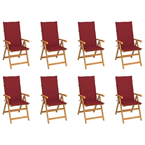 Qnhdfrt Klappbare Gartenstühle 8er Set aus Teakholz 57x71,5x100 cm mit 7-Fach Verstellbarer Rückenlehne und weinroten Auflagen für Balkon Terrasse Camping Qnhdfrt Klappbare Gartenstühle 8er Set aus Teakholz 57x71,5x100 cm mit 7-Fach Verstellbarer Rückenlehne und weinroten Auflagen für Balkon Terrasse Camping von Qnhdfrt