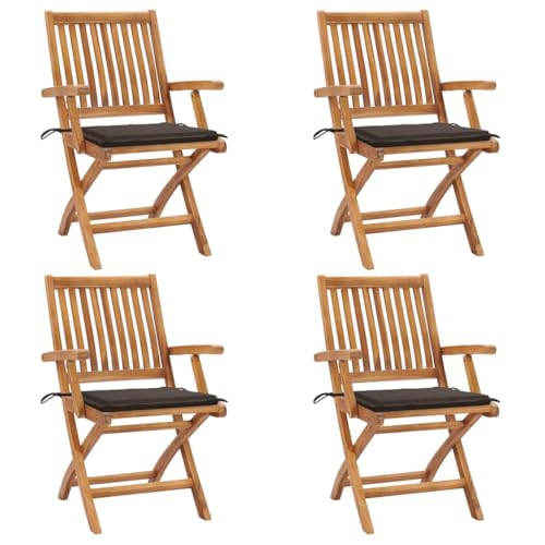 Qnhdfrt Klappbare Gartenstühle Set 4er Teak massiv 56x58x88 cm Taupe Kissen faltbar platzsparend Wetterfest für Balkon Terrasse Garten Camping von Qnhdfrt