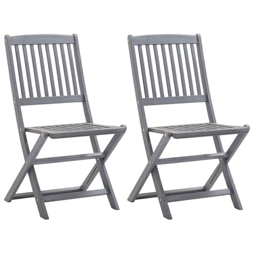 Qnhdfrt Klappbare Gartenstühle aus Massivholz Akazie Grau 2er Set Faltbare Campingstühle für Terrasse Balkon und Garten Outdoor Möbel von Qnhdfrt