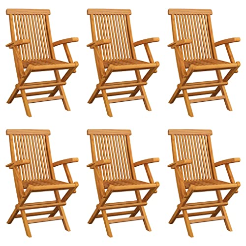 Qnhdfrt Klappbare Gartenstühle aus Massivholz Teak 6er-Set mit Armlehnen faltbar für Garten Balkon Camping von Qnhdfrt