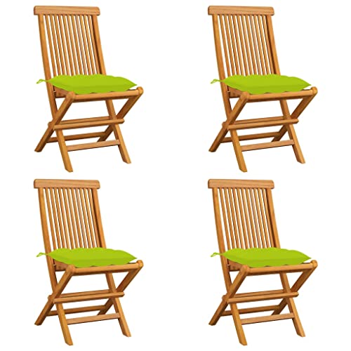 Qnhdfrt Klappbare Gartenstühle mit Hellgrünen Kissen aus Massivholz Teak 4 Stück Faltbar Leicht für Balkon Garten Camping Outdoor Möbel Robust und Langlebig von Qnhdfrt