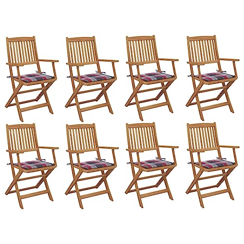 Qnhdfrt Klappbare Gartenstühle mit Kissen 8 Stück Massivholz Akazie Outdoor Campingstühle faltbar für Garten Terrasse Balkon Modern Robust von Qnhdfrt