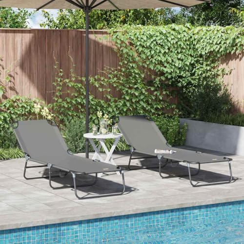 Qnhdfrt Klappbare Sonnenliege-Set Grau 2 Stück Faltbare Strandliege mit UV-beständigem Textilene für Garten, Balkon und Pool von Qnhdfrt