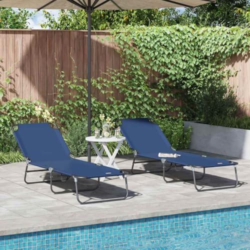 Qnhdfrt Klappbare Sonnenliege Set aus Metallstahl in Blau mit UV-beständigem Polyester, Modernes Design für Garten und Balkon von Qnhdfrt
