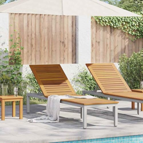 Qnhdfrt Klappbare Sonnenliege aus Naturholz und Aluminium, Beige, Verstellbare Rückenlehne, UV-beständig, Modernes Design für Garten, Terrasse und Balkon von Qnhdfrt
