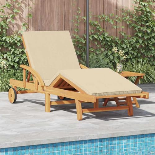 Qnhdfrt Klappbare Sonnenliege mit Rädern & gepolsterter Sitzfläche aus massivem Akazienholz Beige für Garten, Terrasse und Poolbereich von Qnhdfrt